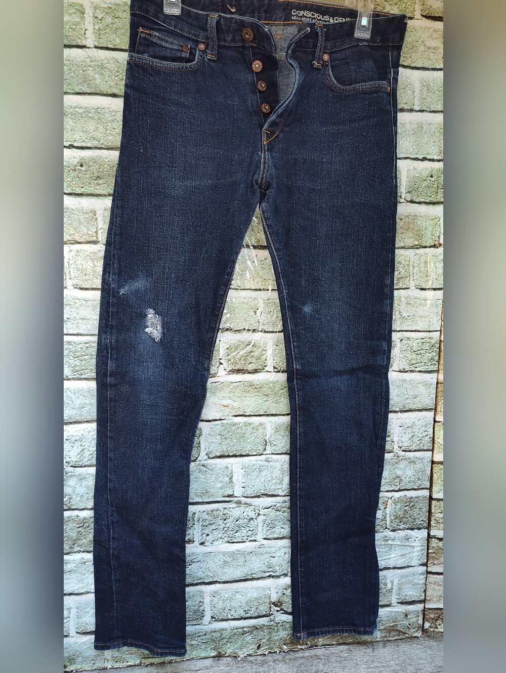 H & M 31x32 Conscious & Denim Slim Jeans Indigo, Lightly Distressed